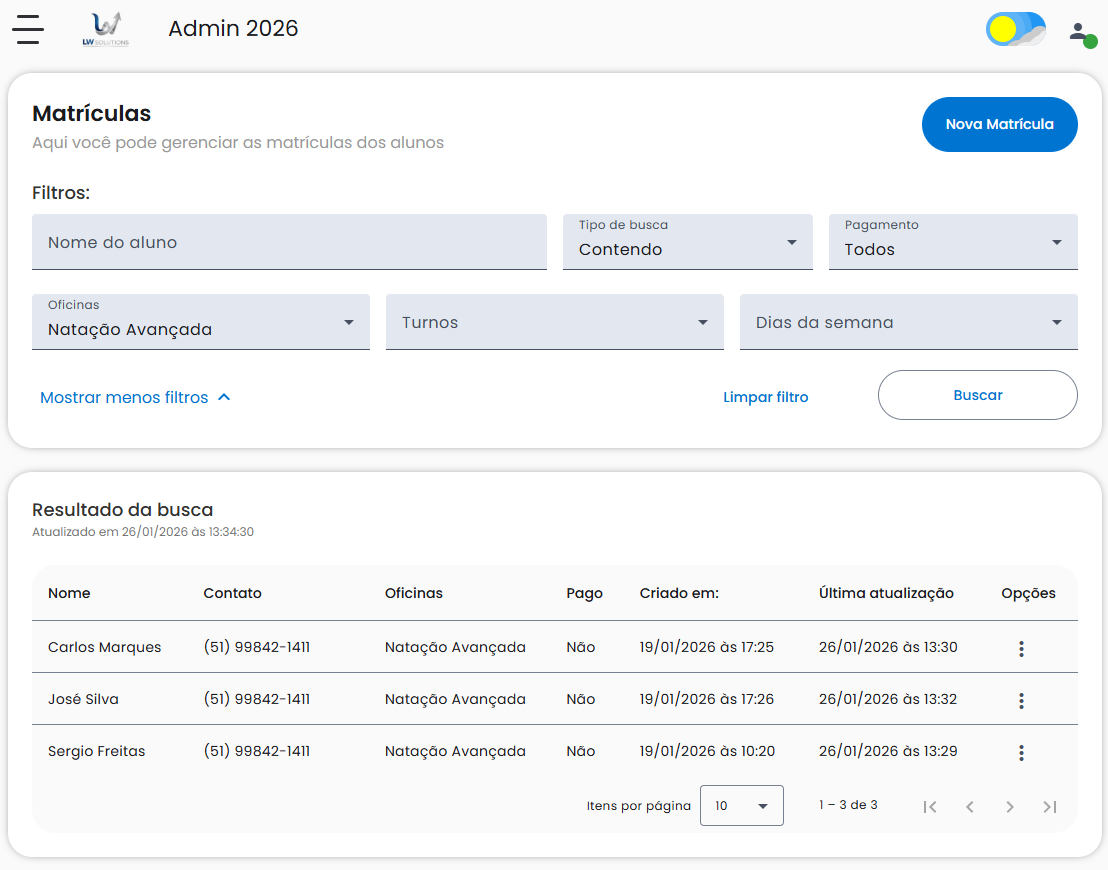 Interface do Sistema Luno